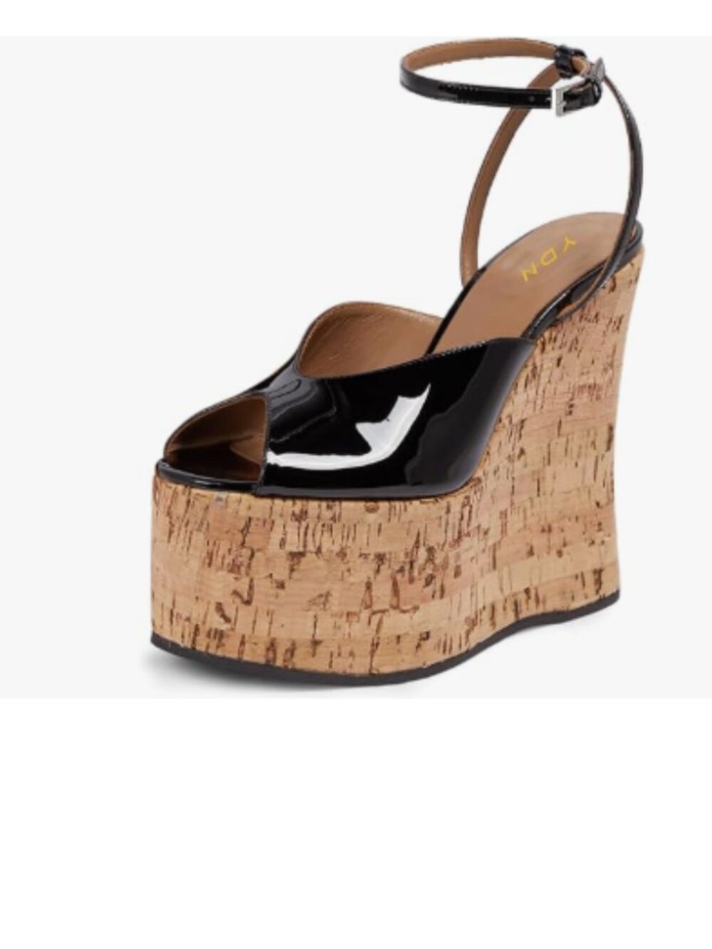 YDN Black Ankle Straps Sandals Platform Wedge High Heels Open Toe Buckle Shoes